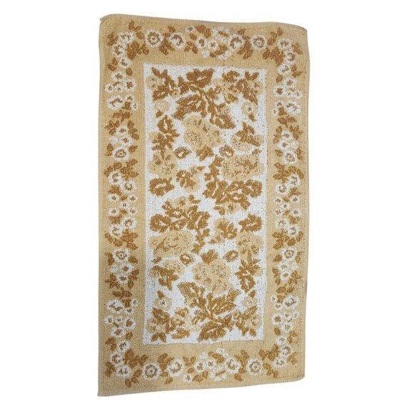 Vintage Cannon Mills Beige white Brown Floral Jacquard Bath and Face Towels With - Picture 10 of 11